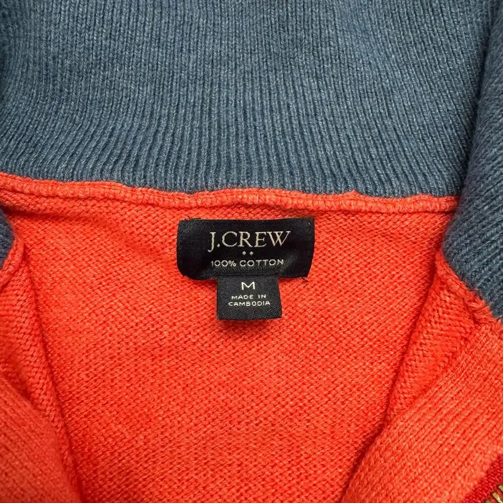 J.CREW Cotton Half Zip Sweater in Coral Orange Size Medium Men #BF091 Denim Blue